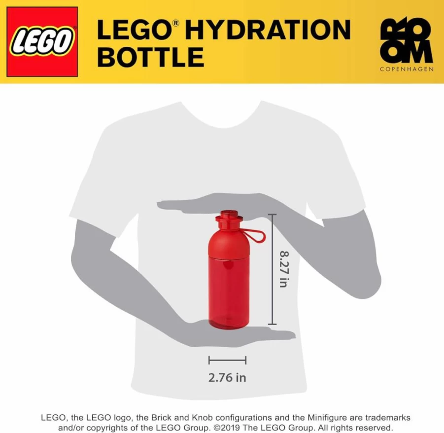 Room Copenhagen LEGO-Inspired 17oz Hydration Water Bottle, Vibrant Red, Durable & Iconic Design
