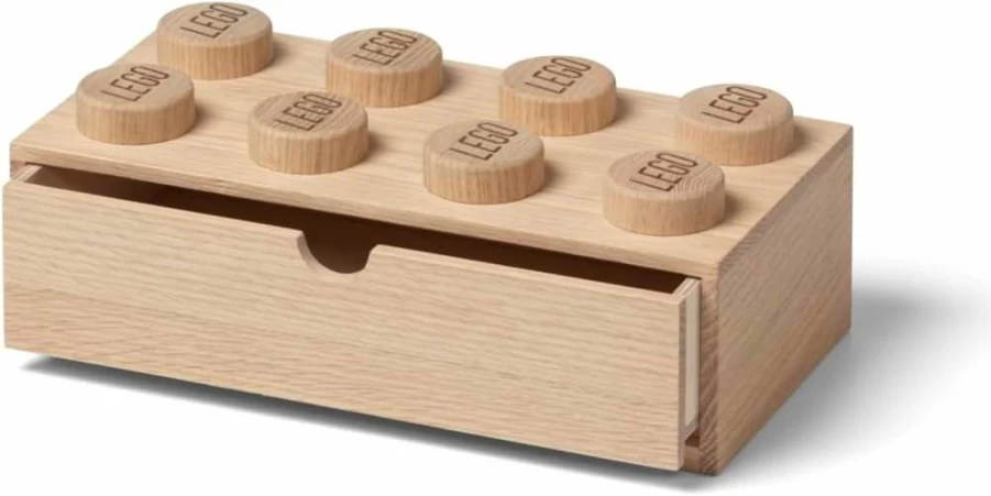 Room Copenhagen Lego 8-Stud Wooden Desk Drawer - Oak Stackable Storage Box for Office Supplies, Toys & Accessories, Modular Organizer Unit