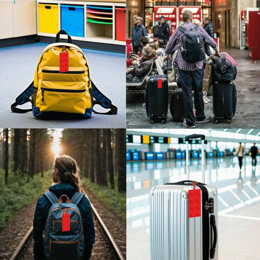 IQ 2X4 Silicone Lego-Compatible Luggage Tag for Travel, Cruise & School - Red (52002)