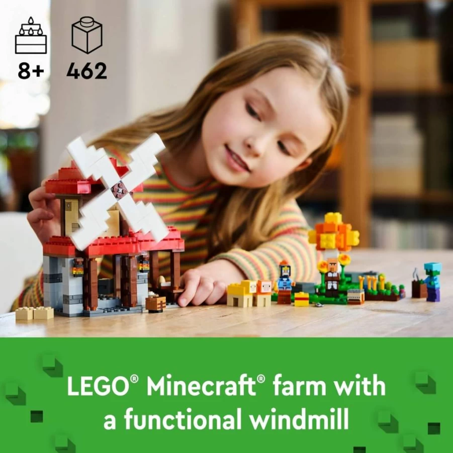 LEGO Minecraft 21262 The Windmill Farm Building Set with 3 Minifigures, Creative Construction Toy for Kids Ages 8+, Ideal Birthday Gift for Minecraft Video Game Fans