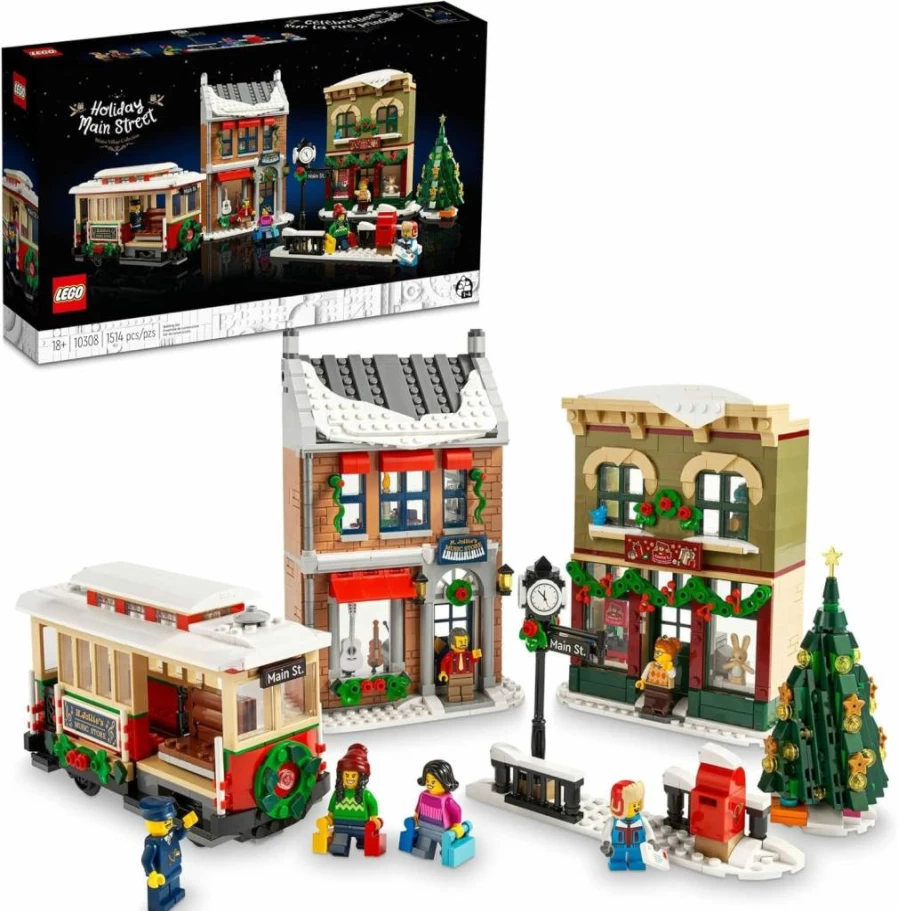 LEGO 10308 Holiday Main Street Christmas Village Building Set for Adults with Shops, Streetcar & 6 Minifigures - Family Holiday Display & Decor