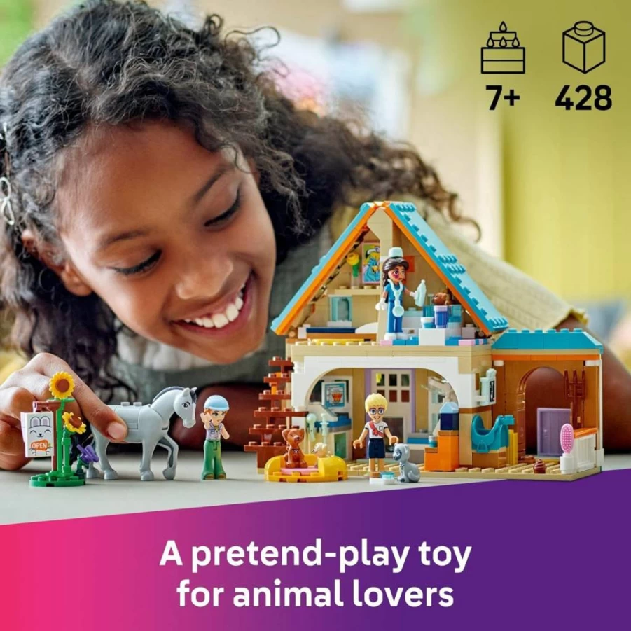 LEGO Friends Veterinarian Clinic Building Set with Horse, Dog, Cat & 3 Mini-Dolls - Creative Pretend Play Toy for Kids Ages 7+ - Gift Idea 42651