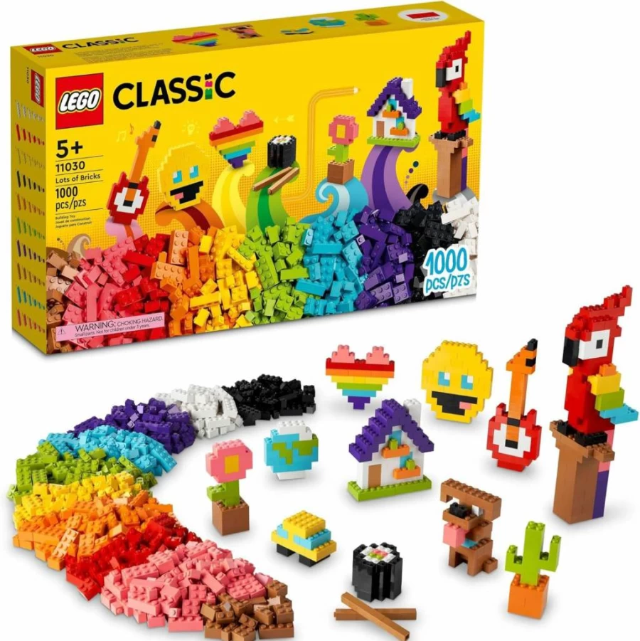 LEGO Classic 11030 Creative Bricks Set - Build Smiley Emoji, Parrot, Flowers, Fun Educational Construction Toy for Kids Ages 5+ (11030 Pieces)