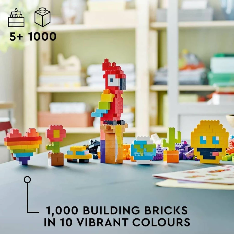 LEGO Classic 11030 Creative Bricks Set - Build Smiley Emoji, Parrot, Flowers, Fun Educational Construction Toy for Kids Ages 5+ (11030 Pieces)