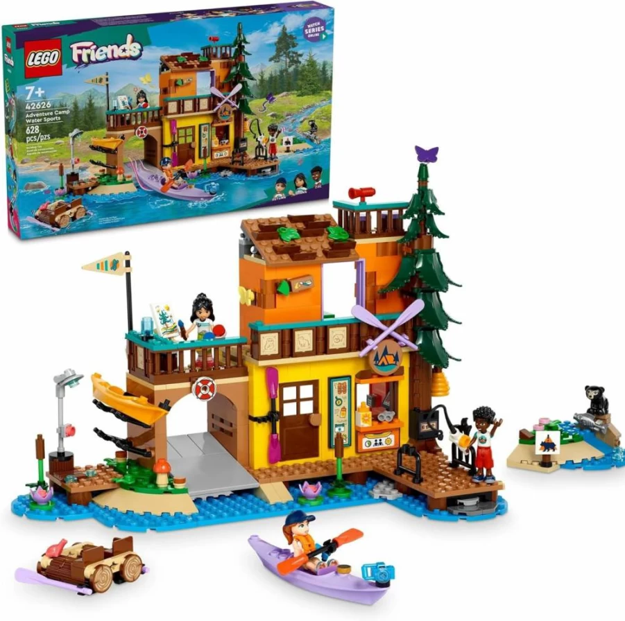 LEGO Friends Adventure Camp Building Set 42626 with 3 Mini Dolls & Bear Figure, Water Sports & Camping Toy for Kids Ages 7+