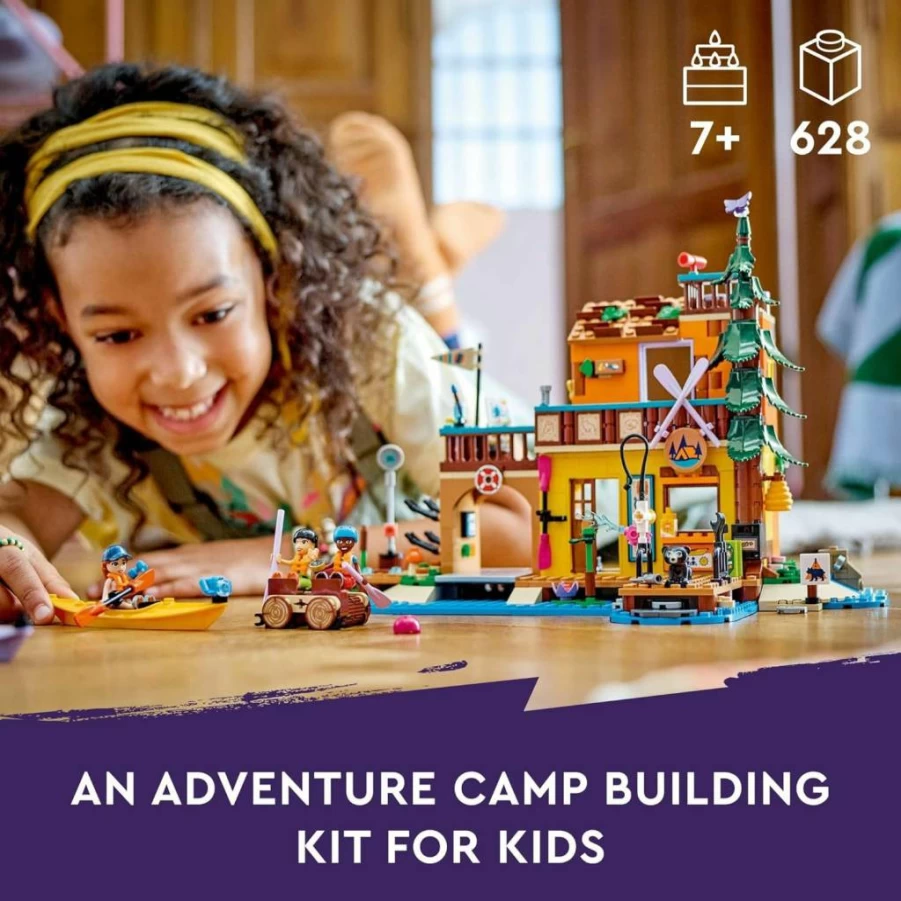 LEGO Friends Adventure Camp Building Set 42626 with 3 Mini Dolls & Bear Figure, Water Sports & Camping Toy for Kids Ages 7+