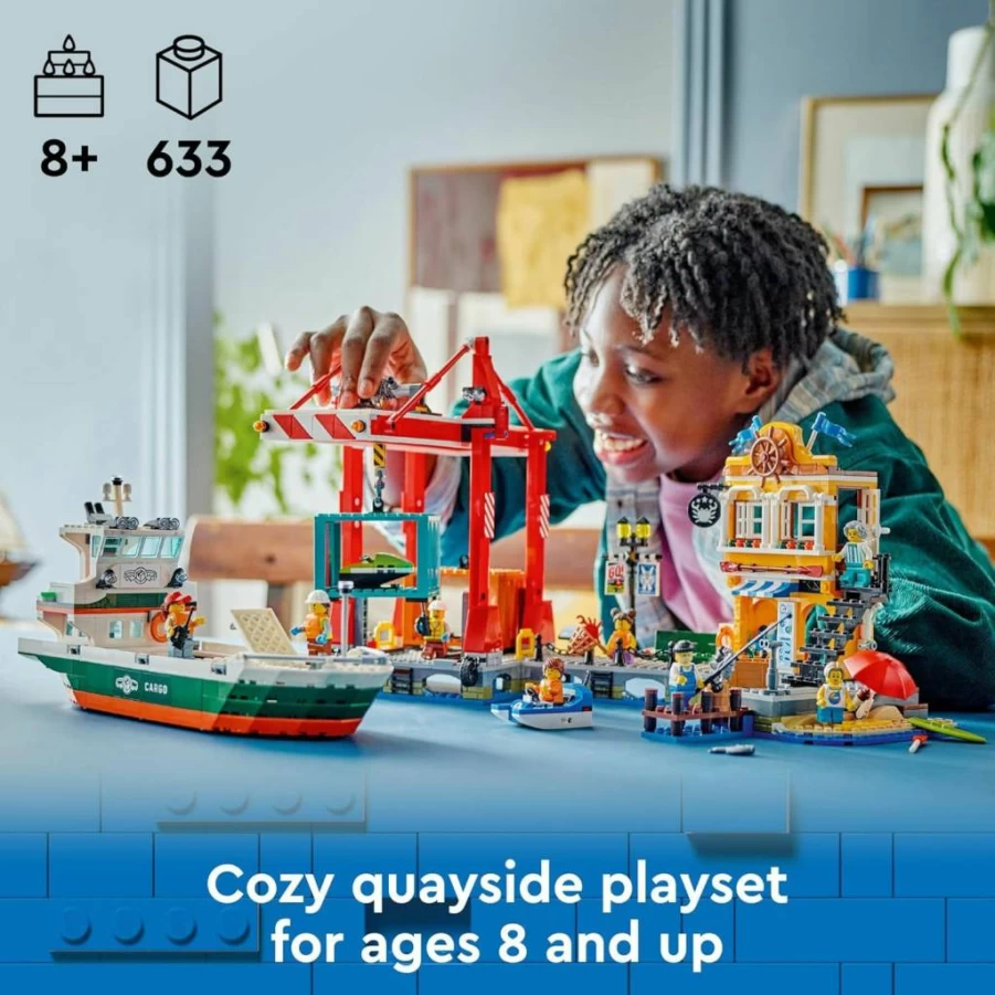 LEGO City 60422 Seaside Harbor Building Set with Cargo Ship, Container Crane, 8 Minifigures for Kids Ages 8+ | Creative Toy Gift for Boys & Girls
