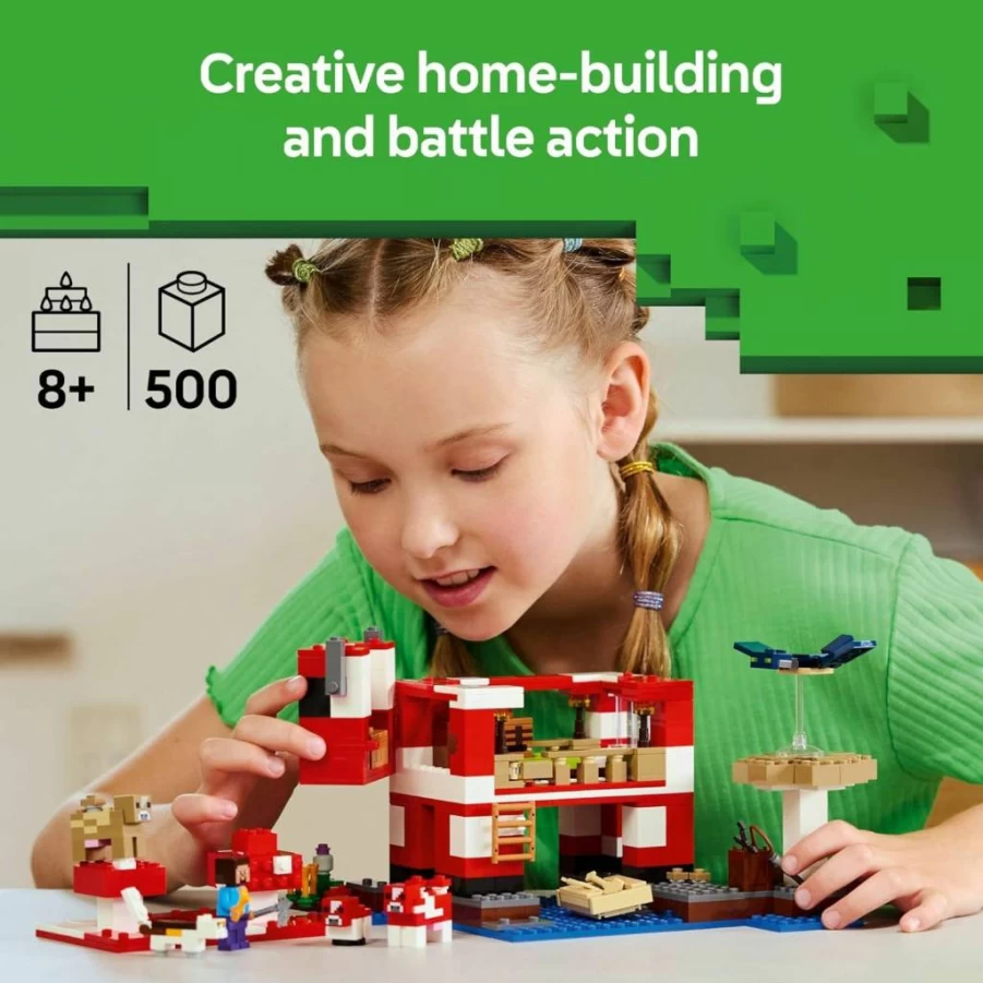 LEGO Minecraft The Mooshroom House Building Set 21270 with Steve & Figures, Creative Toy for Kids Ages 8+, Birthday Gift for Boys and Girls