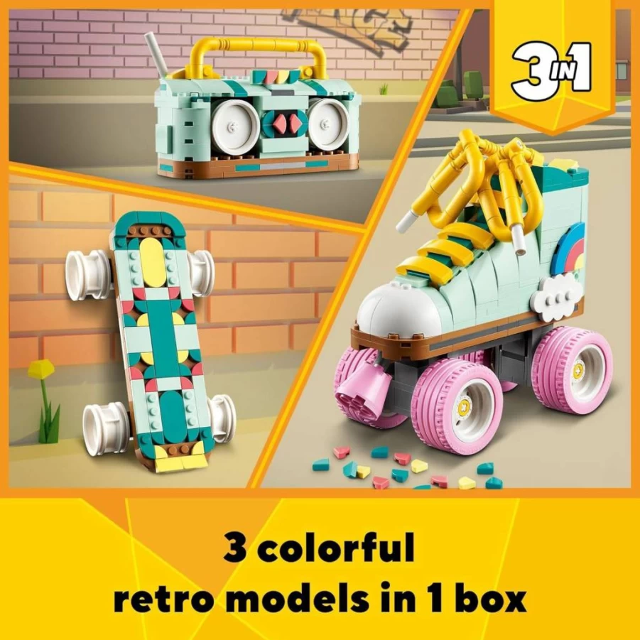 LEGO Creator 3-in-1 Retro Roller Skate Building Kit 31148 - Transformable Toy to Skateboard & Boom Box Radio, Creative Gift for Kids Ages 8+