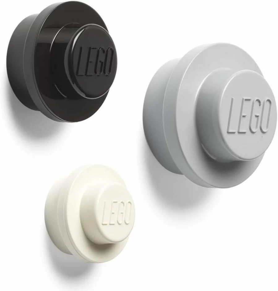 Room Copenhagen LEGO Wall Hanger Set - Decorative Playroom Storage Hooks in Black, White & Grey for Kids Organization