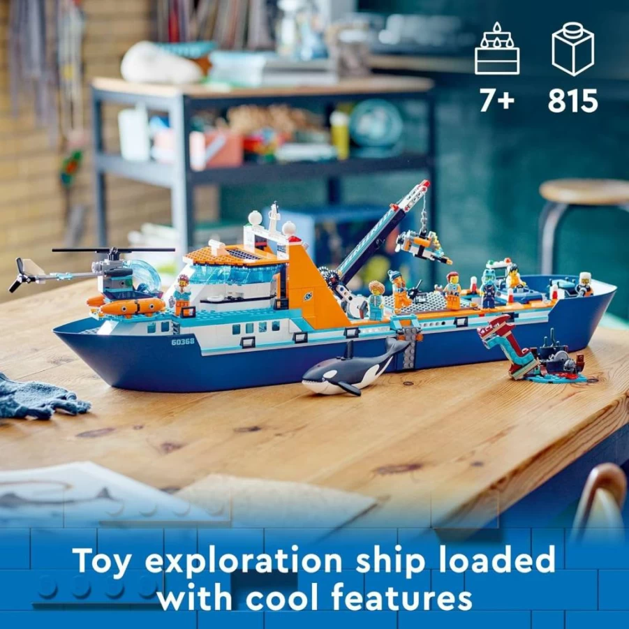 LEGO City Arctic Explorer Ship 60368 Building Set with Boat, Helicopter, Submarine, Viking Shipwreck & 7 Minifigures – STEM Toy Gift for Kids Ages 7+