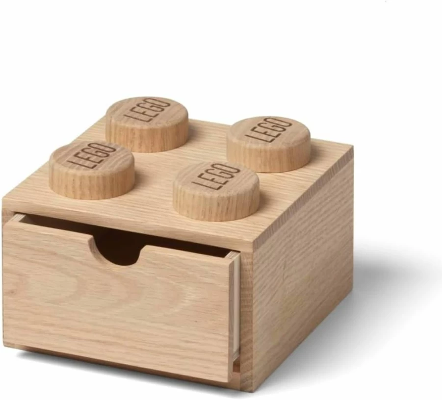 Room Copenhagen Lego Wooden Desk Drawer Organizer - Stackable Light Oak Storage Box for Office & Home, 6.22 x 6.22 x 4.48 Inches