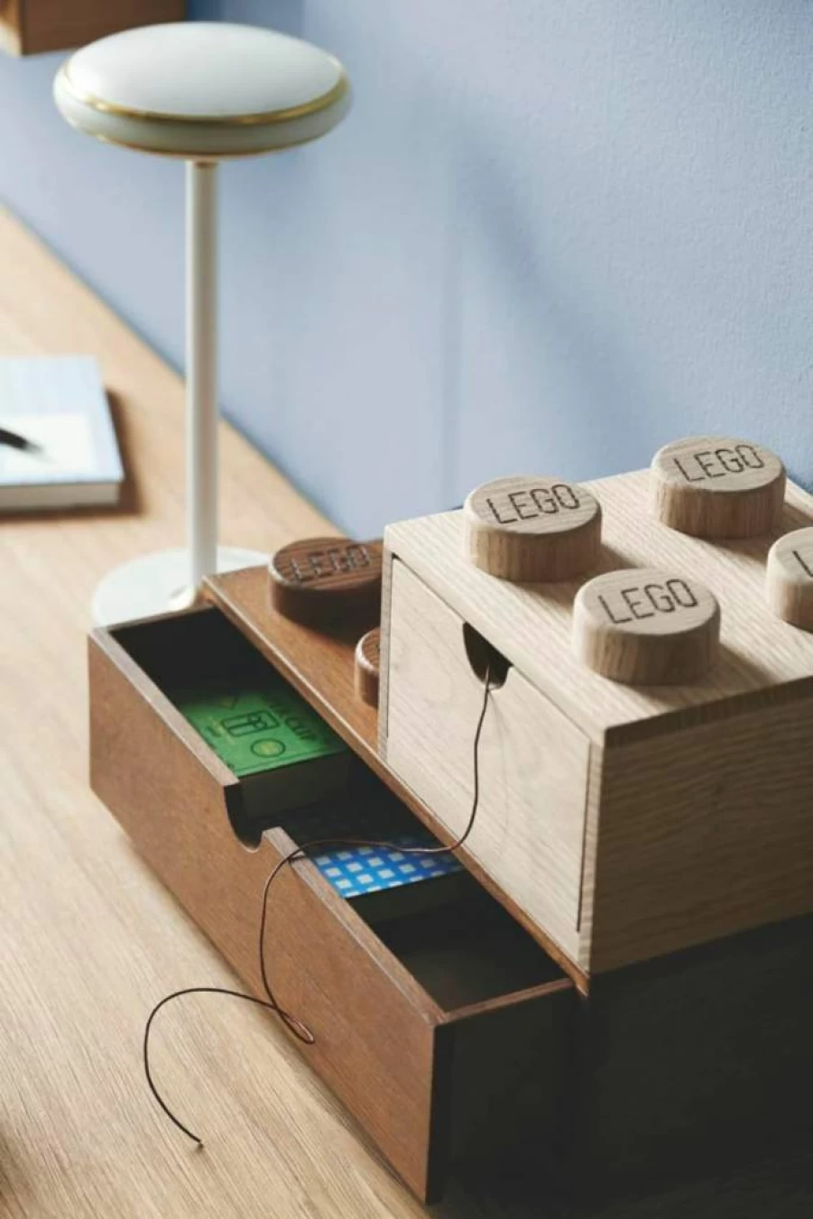 Room Copenhagen Lego Wooden Desk Drawer Organizer - Stackable Light Oak Storage Box for Office & Home, 6.22 x 6.22 x 4.48 Inches