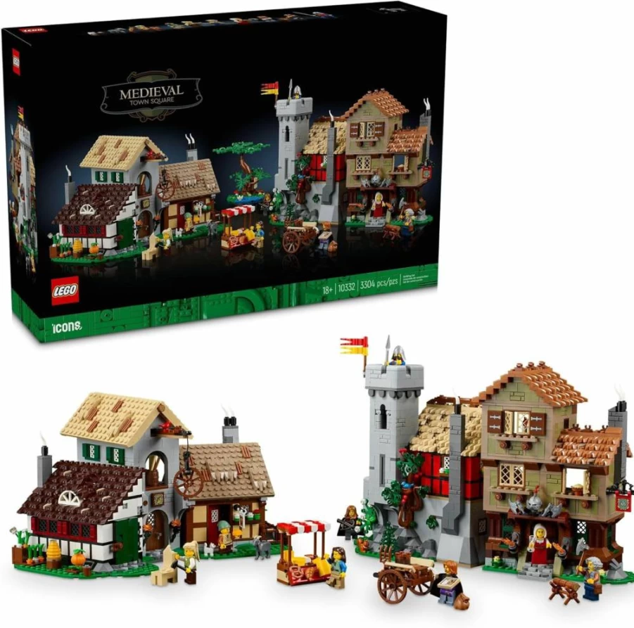 LEGO 10332 Medieval Town Square Castle Set with 8 Minifigures, Felsa Village Building Kit for Adults & History Enthusiasts