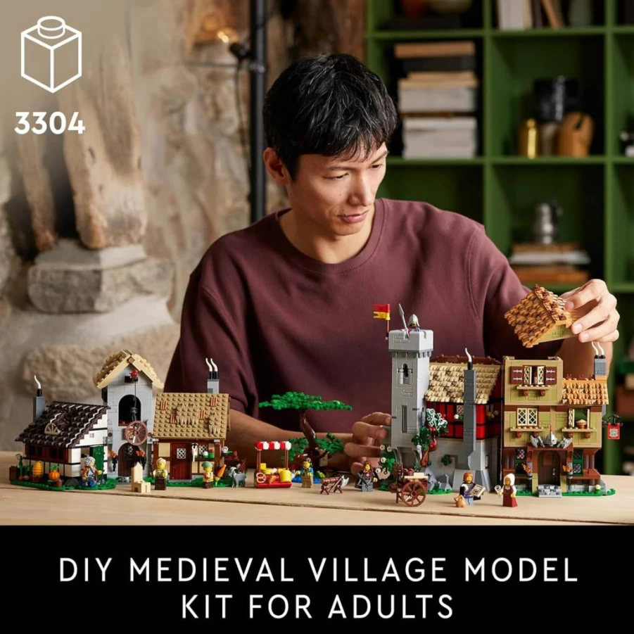 LEGO 10332 Medieval Town Square Castle Set with 8 Minifigures, Felsa Village Building Kit for Adults & History Enthusiasts