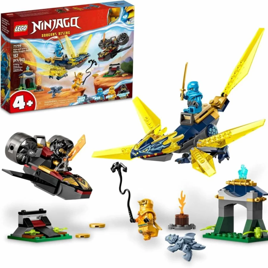 LEGO Ninjago 71798 Nya and Arin's Baby Dragon Battle Set with Jet, 3 Minifigures, and Baby Riyu, Building Toy for Kids Ages 4+
