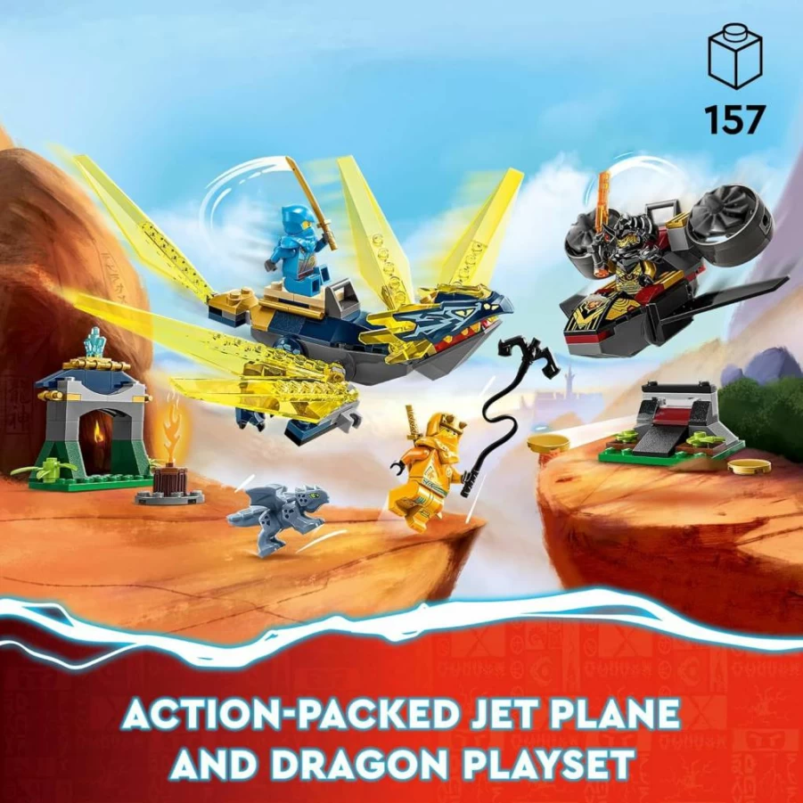 LEGO Ninjago 71798 Nya and Arin's Baby Dragon Battle Set with Jet, 3 Minifigures, and Baby Riyu, Building Toy for Kids Ages 4+
