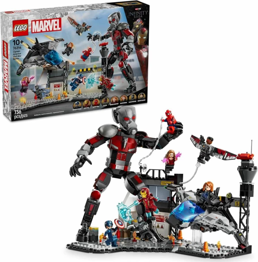 LEGO Marvel Captain America Civil War Building Set 76314 with Captain America, Iron Man, Giant Ant-Man & 8 Minifigures - Superhero Toy Gift for Kids Ages 10+