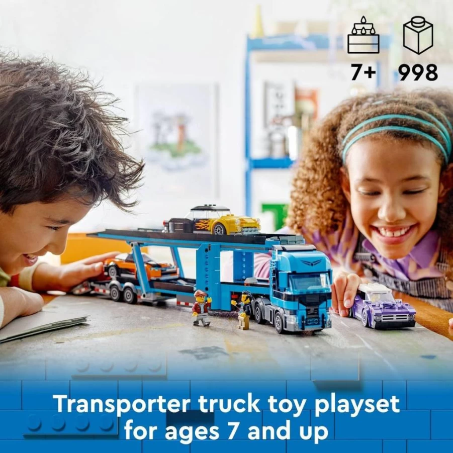 LEGO City 60408 Car Transporter Truck Toy Set with Sports Cars, Semi Truck Trailer for Kids Ages 7+, Creative Building Gift for Boys and Girls