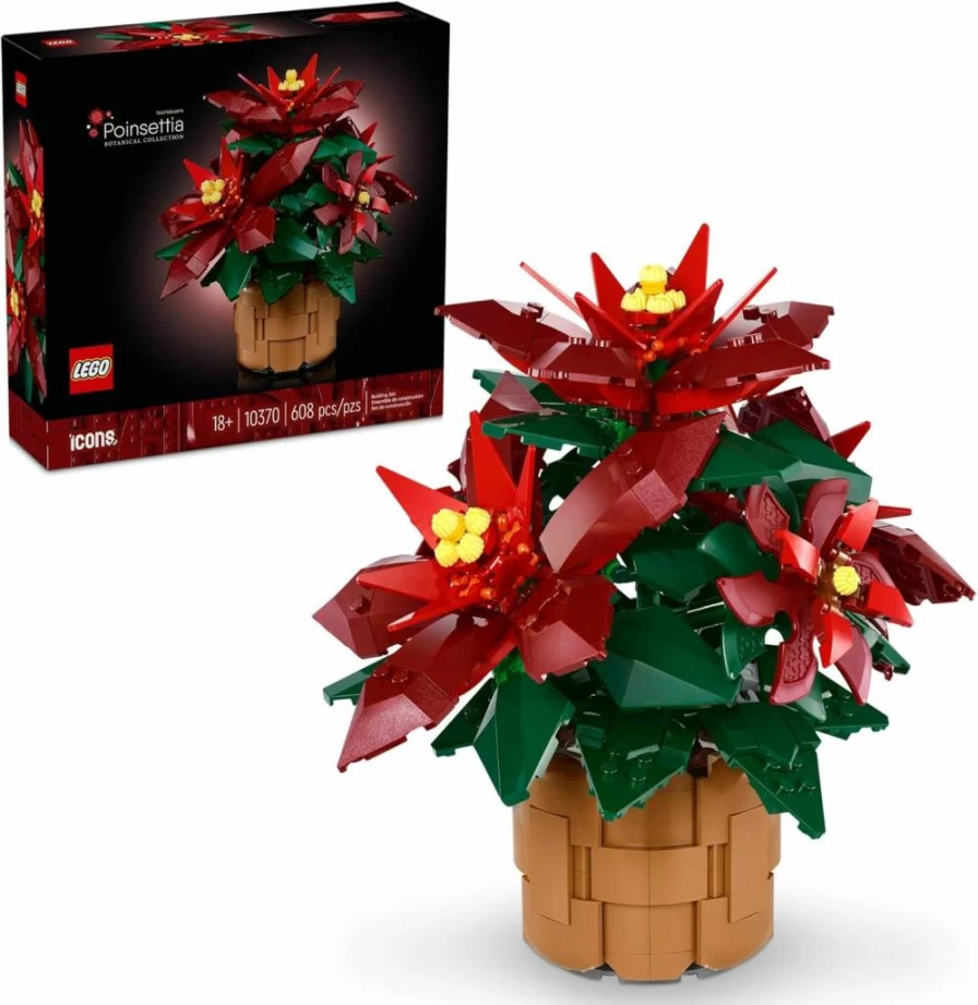 LEGO Icons 10370 Poinsettia Flower Building Kit for Adults - Artificial Christmas Decor, Holiday Centerpiece for Table, Creative Gift for Ages 18+