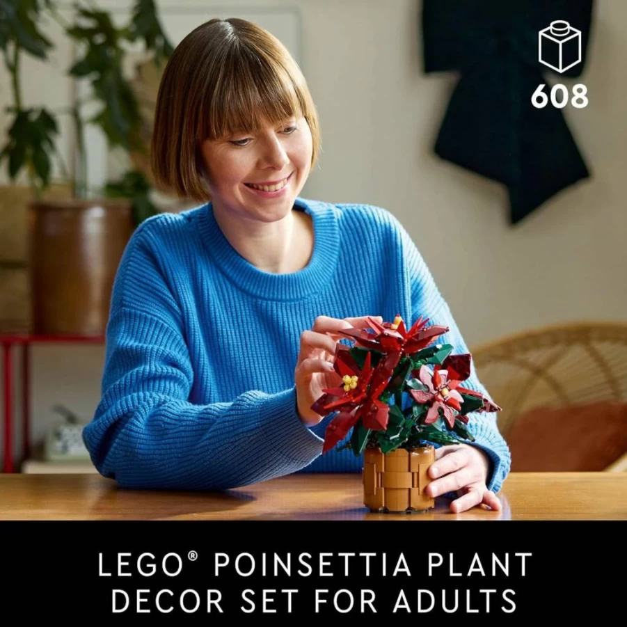 LEGO Icons 10370 Poinsettia Flower Building Kit for Adults - Artificial Christmas Decor, Holiday Centerpiece for Table, Creative Gift for Ages 18+