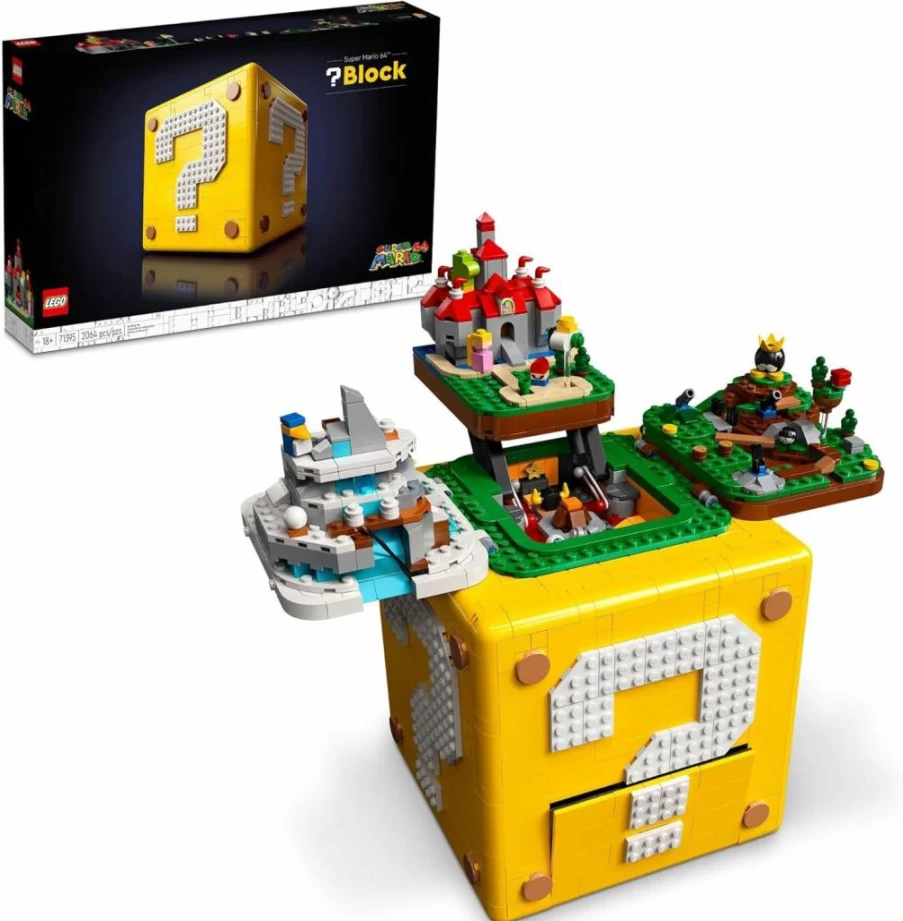 LEGO Super Mario 64 Question Mark Block Set 71395 - Buildable 3D Model with 4 Microgame Levels (Peach's Castle, Bob-Omb Battlefield, Cool Mountain, Lethal Lava Trouble) for Adults & Collectors