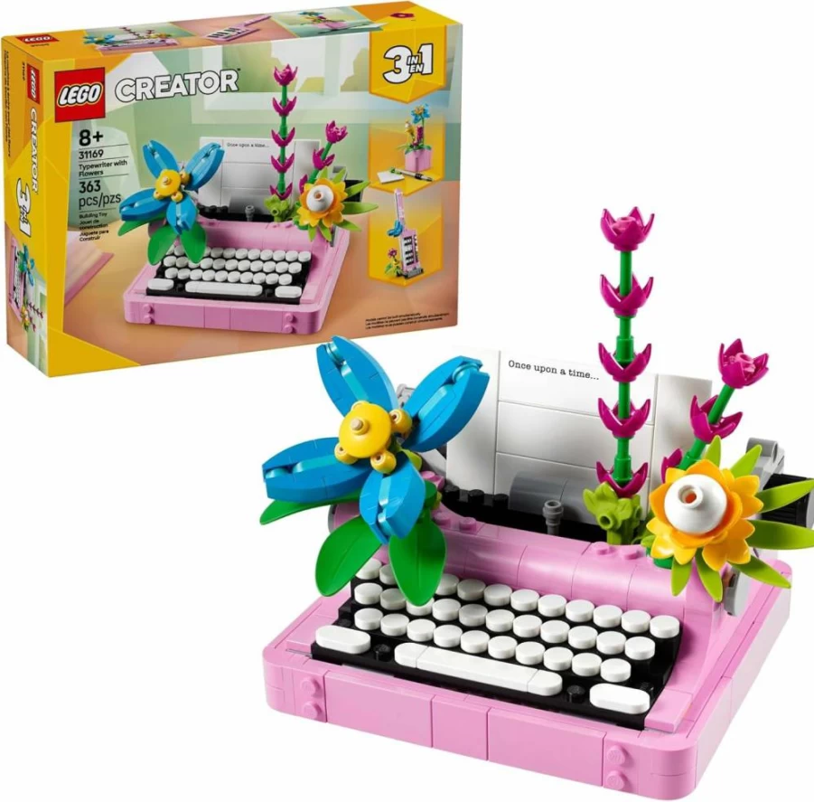 LEGO Creator 3-in-1 Typewriter Building Toy Set 31169 - Build a Vintage Typewriter, Flowerpot with Pen & Notebook, or Keytar - Creative Gift for Kids & Adults