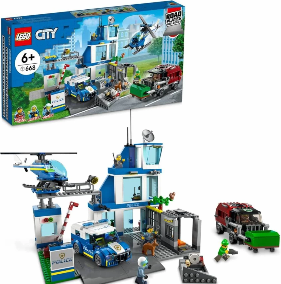 LEGO City Police Station Toy Set 60316 with Van, Garbage Truck, Helicopter & 5 Minifigures – Building Kit for Kids Ages 6+ (Boys & Girls)
