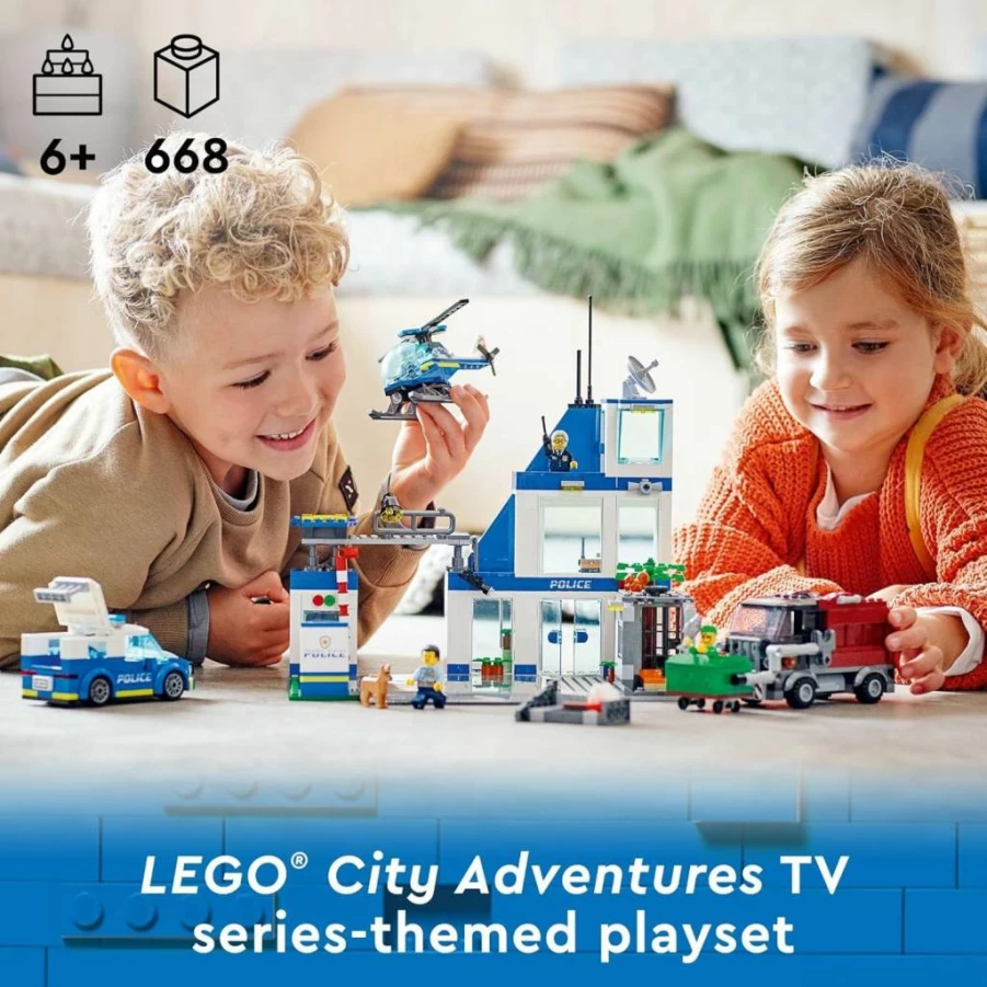 LEGO City Police Station Toy Set 60316 with Van, Garbage Truck, Helicopter & 5 Minifigures – Building Kit for Kids Ages 6+ (Boys & Girls)