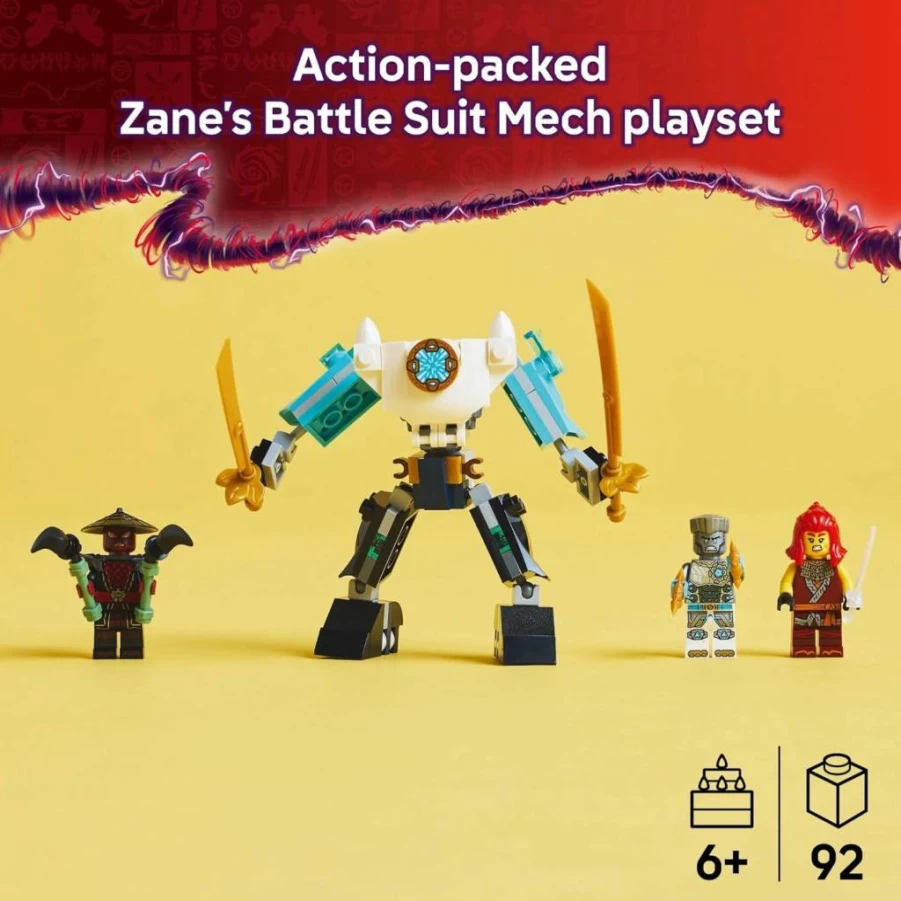 LEGO Ninjago Zane's Battle Suit Mech 71827 Building Set with 3 Minifigures - Kids Construction Toy for Ages 6+, Birthday Gift for Boys and Girls