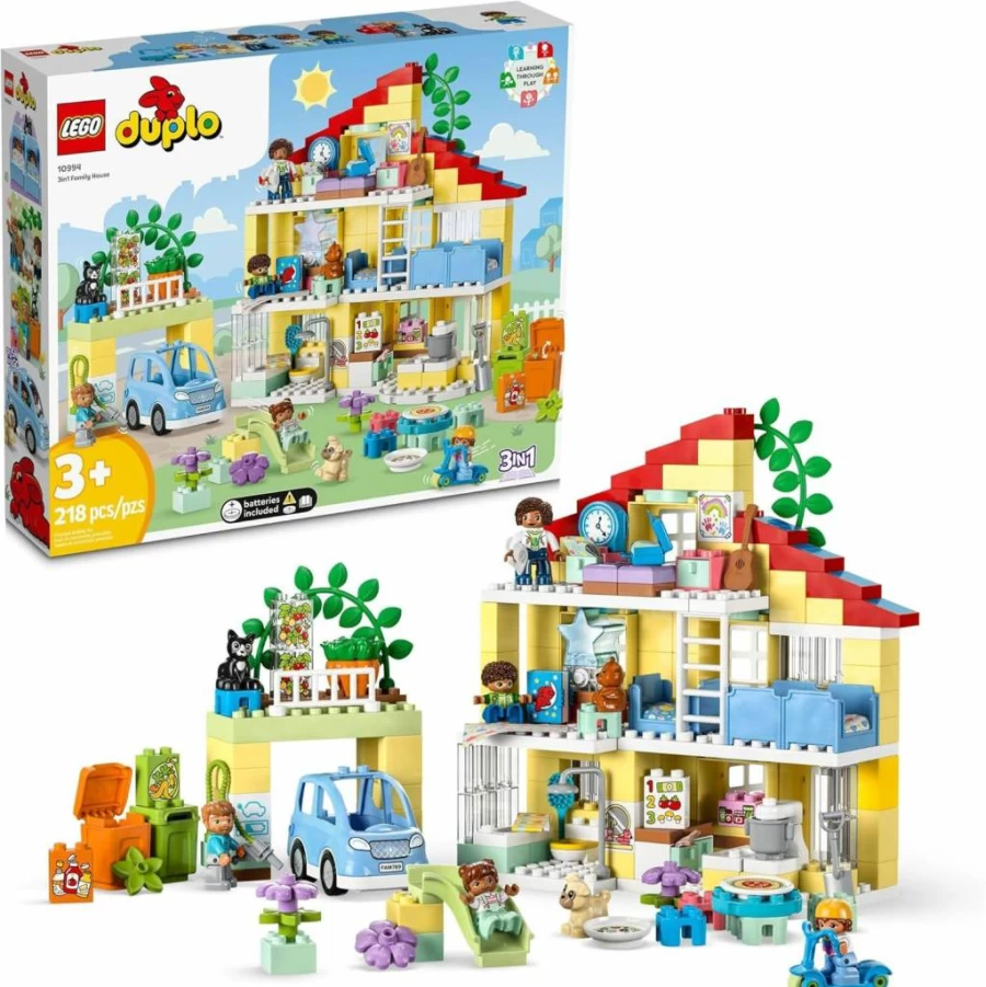 LEGO DUPLO 3-in-1 Family House & Car Toy Set 10994 - STEM Educational Building Kit for Toddlers Ages 3+, Christmas Gift for Kids Learning & Creative Play