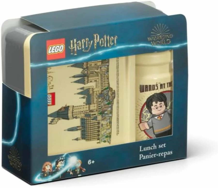 Room Copenhagen Harry Potter Hogwarts Lunch Box Set - 390ml Dishwasher Safe Bottle & Food Container for Kids & Adults, Beige & Grey, Portable Meal Storage for Travel & School