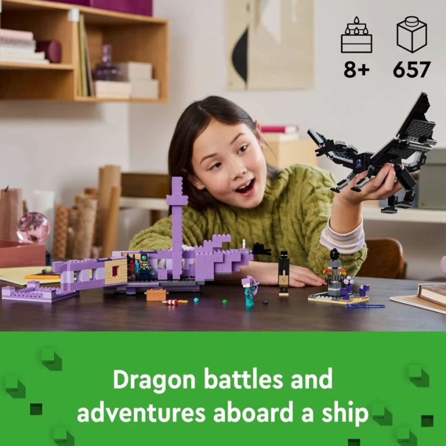 LEGO Minecraft 21264 The Ender Dragon & End Ship Building Kit with 2 Minifigures, Dragon Action Playset for Kids Ages 8+, Creative Gift for Boys and Girls