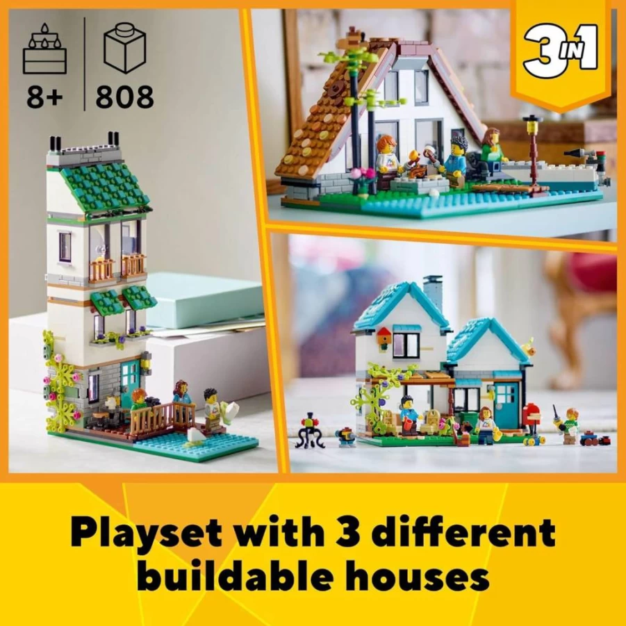 LEGO Creator 3-in-1 Cozy House Building Kit 31139 - Build 3 Different Houses with Family Minifigures & Accessories, Creative DIY Toy for Kids, Boys & Girls, Outdoor Play