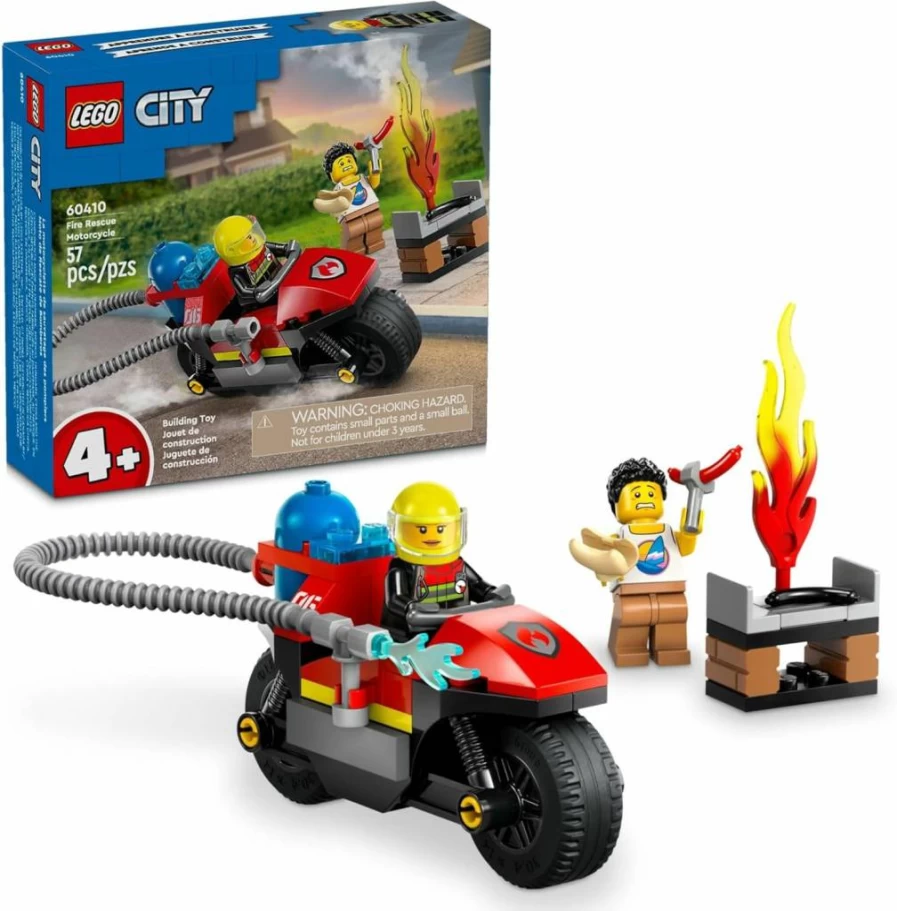 LEGO City Fire Rescue Motorcycle Toy Set 60410 with Firefighter Minifigures, Kids Building Kit for Ages 4+, Creative Gift for Boys and Girls