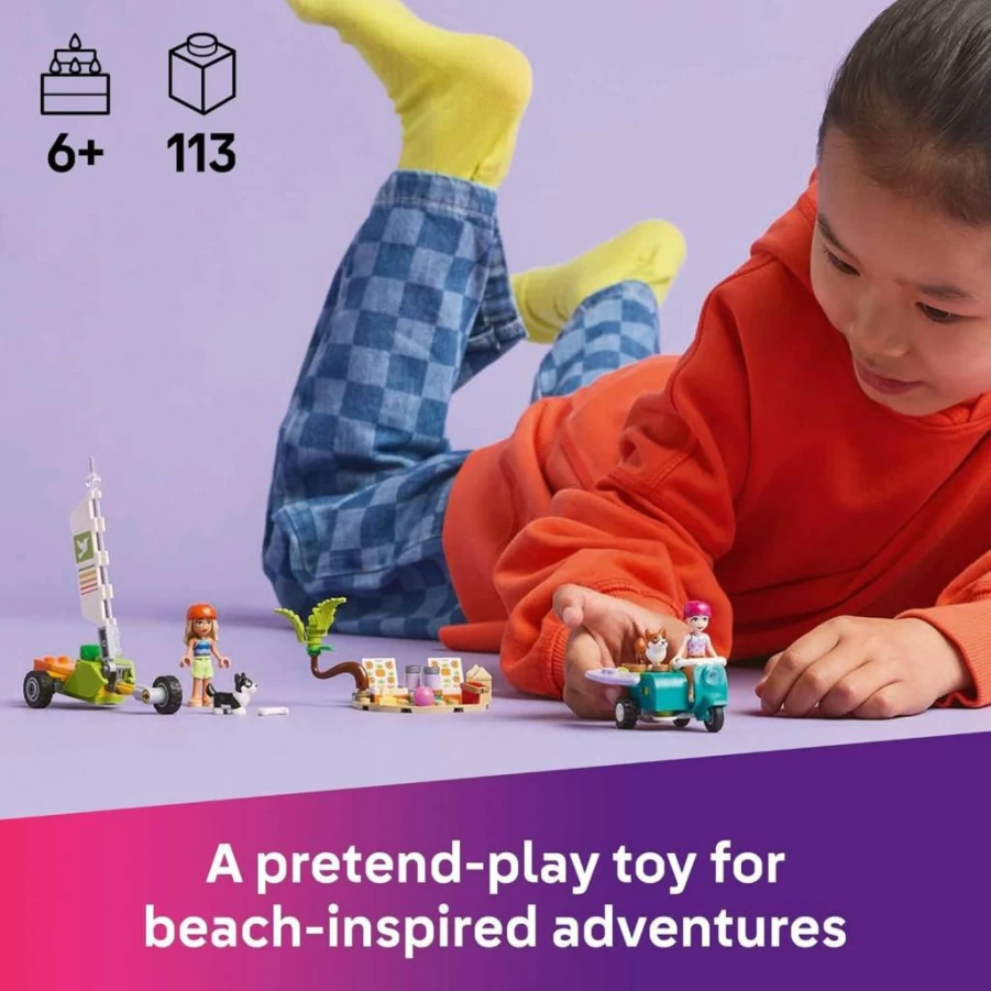 LEGO Friends 42641 Surfing & Scooter Adventure Building Toy Set with 2 Minidolls & 2 Corgi Dogs - Creative Pretend Play for Kids Ages 6+ - Perfect Birthday Gift for Girls and Boys