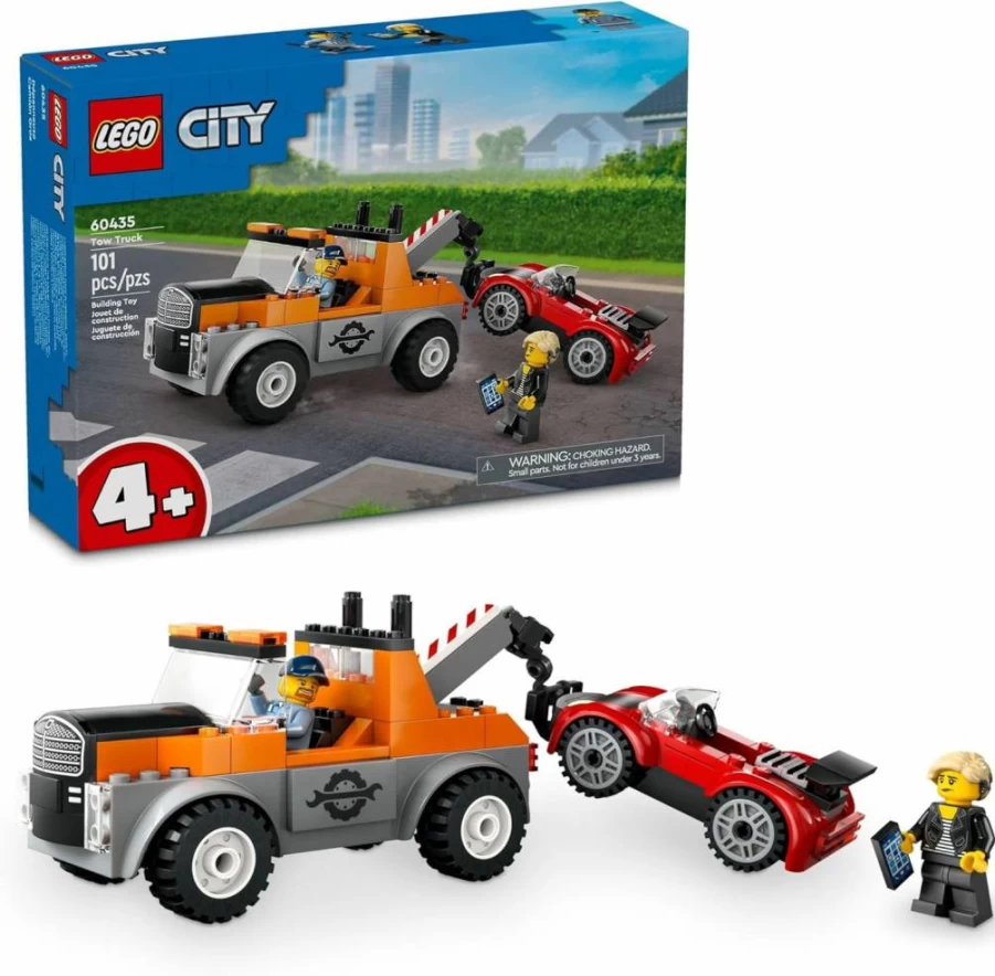 LEGO City Tow Truck & Sports Car Repair Toy Set 60435 with 2 Minifigures, Cochlear Implant Accessory, Creative Building Kit for Kids Ages 4+