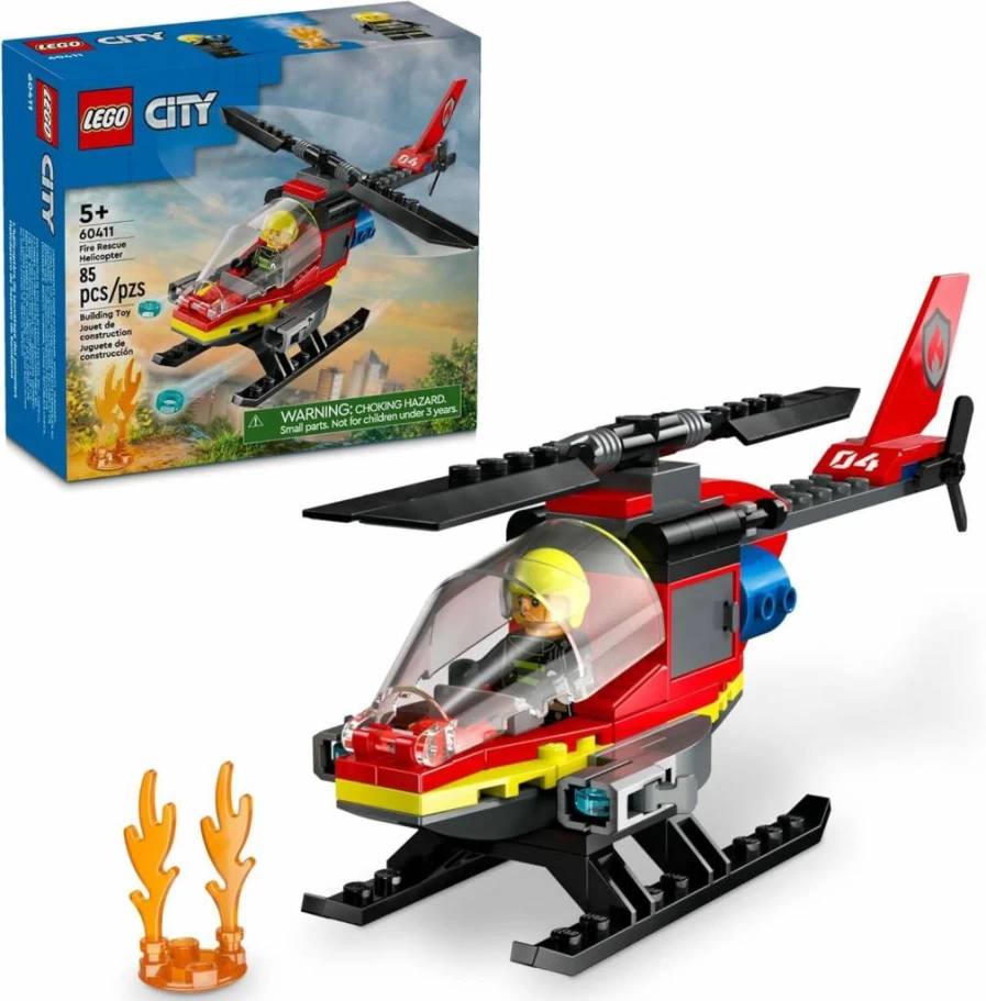 LEGO City Fire Rescue Helicopter Building Set 60411 with Firefighter Minifigure, Creative Construction Toy for Kids Ages 5+, Perfect Gift for Boys and Girls