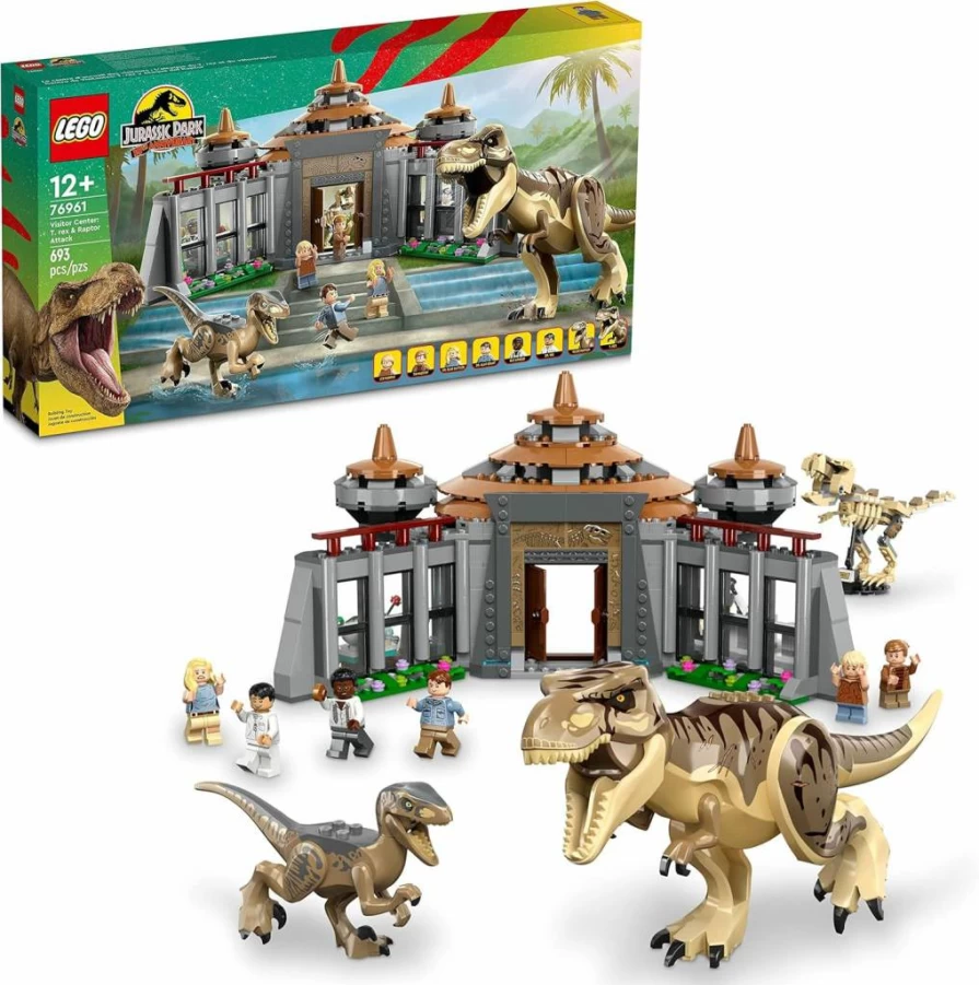 LEGO Jurassic Park Visitor Center 76961 Building Kit with T. Rex, Raptor Attack, 6 Minifigures & Dino Skeleton for Kids Ages 12+ (Dinosaur Toy Set)
