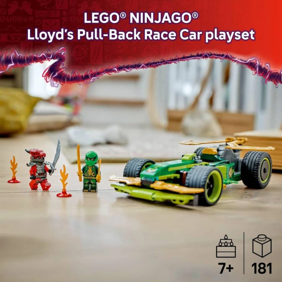 LEGO Ninjago 71828 Lloyd's Pull-Back Race Car Building Set with 2 Minifigures - Kids Construction Toy for Ages 7+, Birthday Gift for Boys and Girls