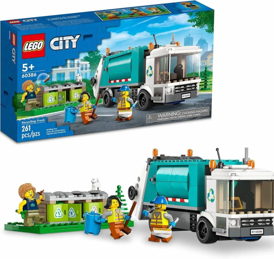LEGO City Recycling Truck Toy Set 60386 with 3 Sorting Bins, Eco-Friendly Educational Building Kit for Kids Ages 5+ Sustainable Living Gift Idea