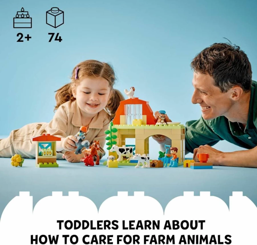 LEGO DUPLO Farm Animal Care Building Set - Educational Toddler Toys with Animal Figures for Pretend Play - Preschool Learning Blocks for Ages 2+ (10416)