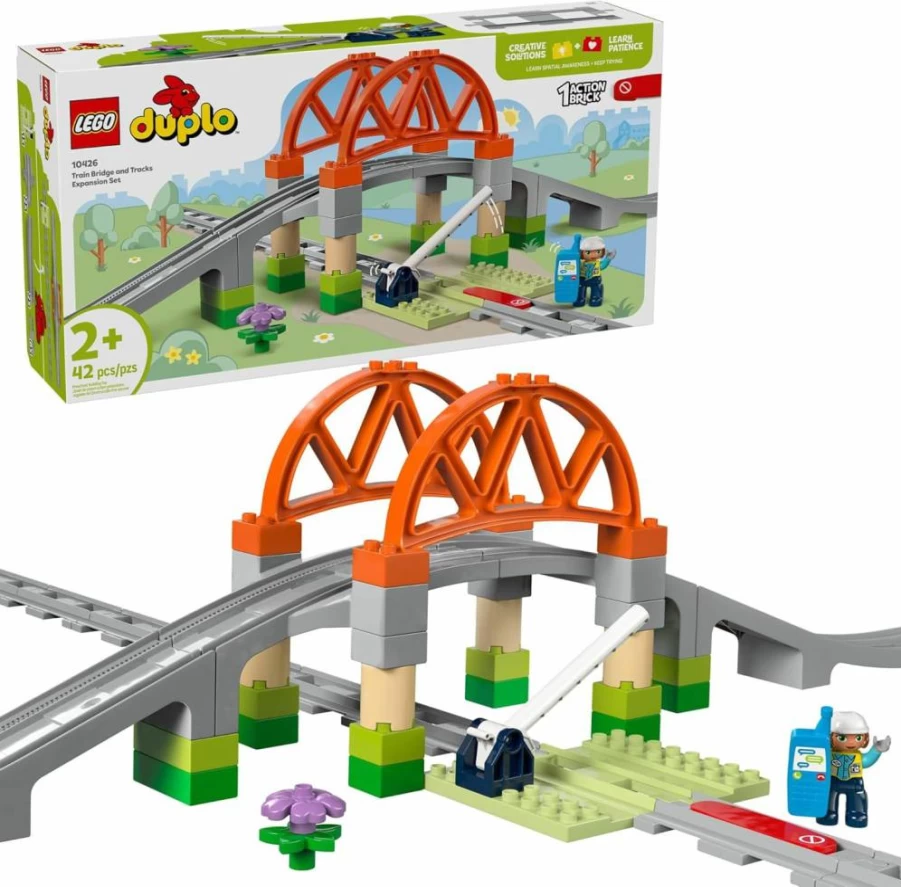 LEGO DUPLO Train Bridge and Tracks Expansion Set - 10426 Building Toy with 10 Extra Track Pieces for Toddlers Ages 2+ (Boys & Girls)