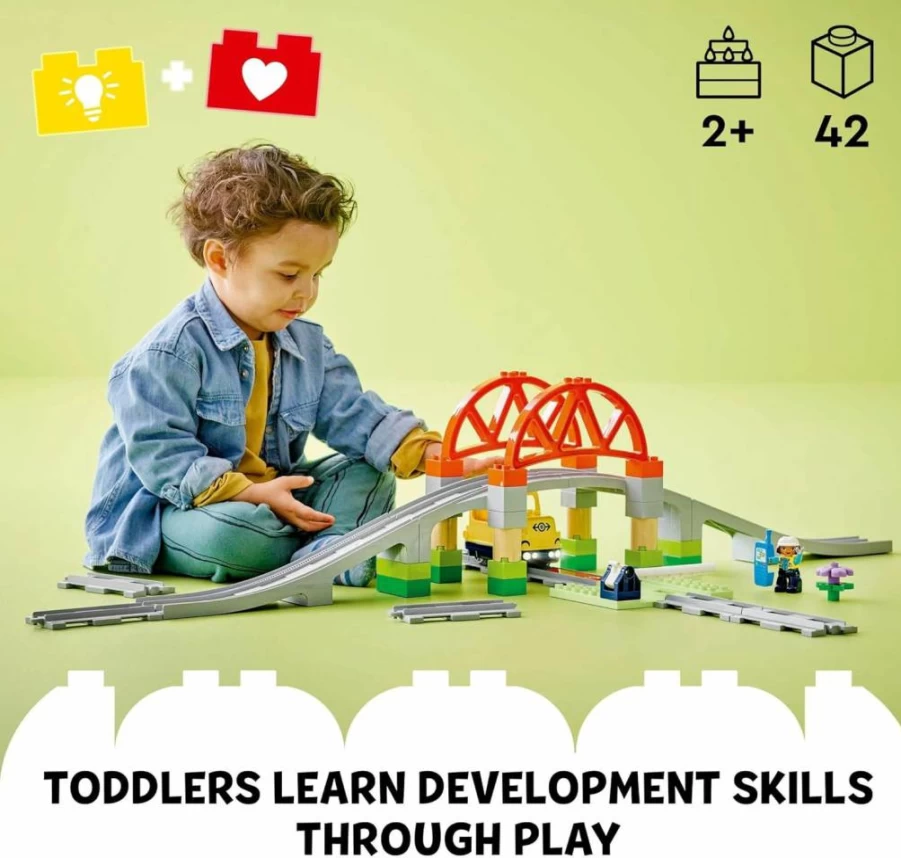 LEGO DUPLO Train Bridge and Tracks Expansion Set - 10426 Building Toy with 10 Extra Track Pieces for Toddlers Ages 2+ (Boys & Girls)