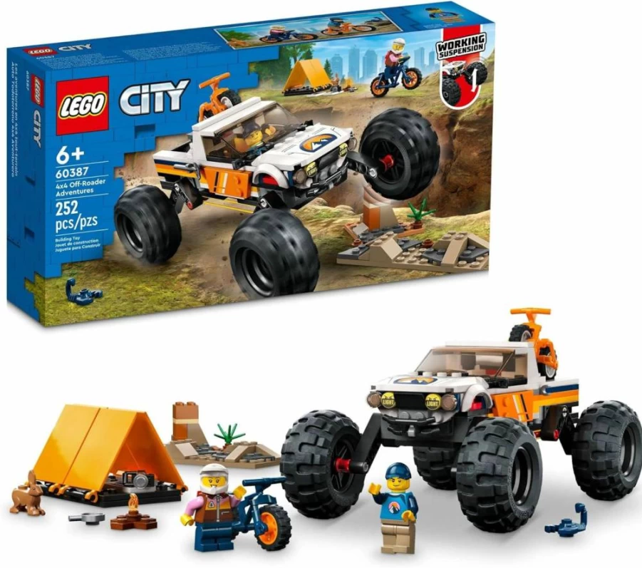 LEGO City 4X4 Off-Roader Adventure Camping Set 60387 with Monster Truck, Working Suspension, 2 Minifigures & Mountain Bikes, Building Toy for Kids Ages 6+