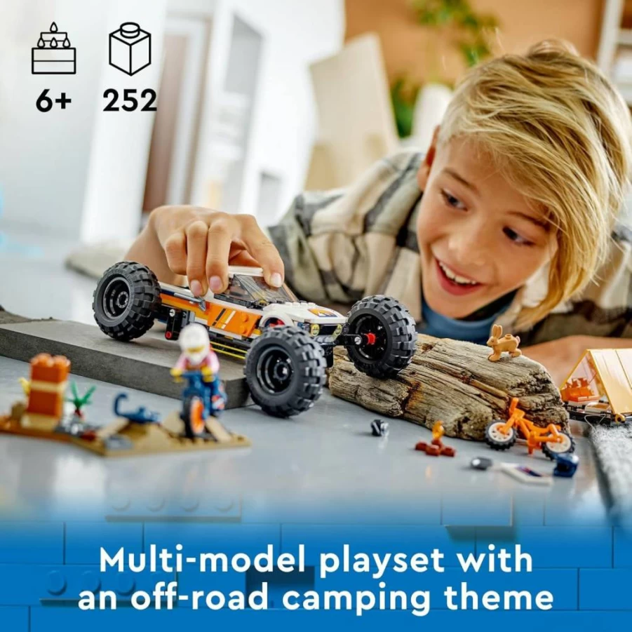 LEGO City 4X4 Off-Roader Adventure Camping Set 60387 with Monster Truck, Working Suspension, 2 Minifigures & Mountain Bikes, Building Toy for Kids Ages 6+