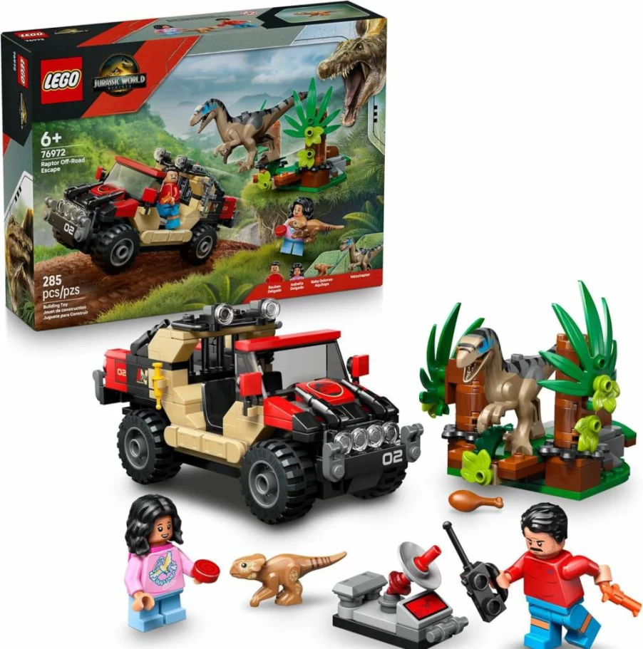 LEGO Jurassic World 76972 Raptor Off-Road Escape Building Set with Velociraptor Toy Figures, Dinosaur Playset for Kids Ages 6+, Creative Birthday Gift for Boys and Girls
