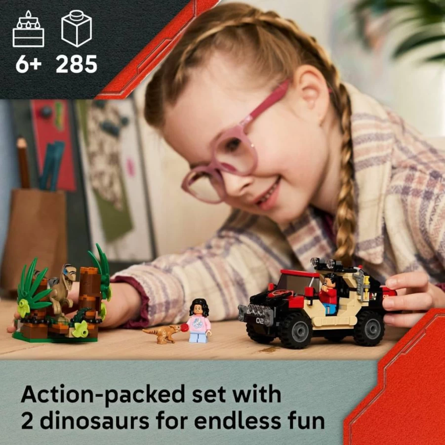 LEGO Jurassic World 76972 Raptor Off-Road Escape Building Set with Velociraptor Toy Figures, Dinosaur Playset for Kids Ages 6+, Creative Birthday Gift for Boys and Girls