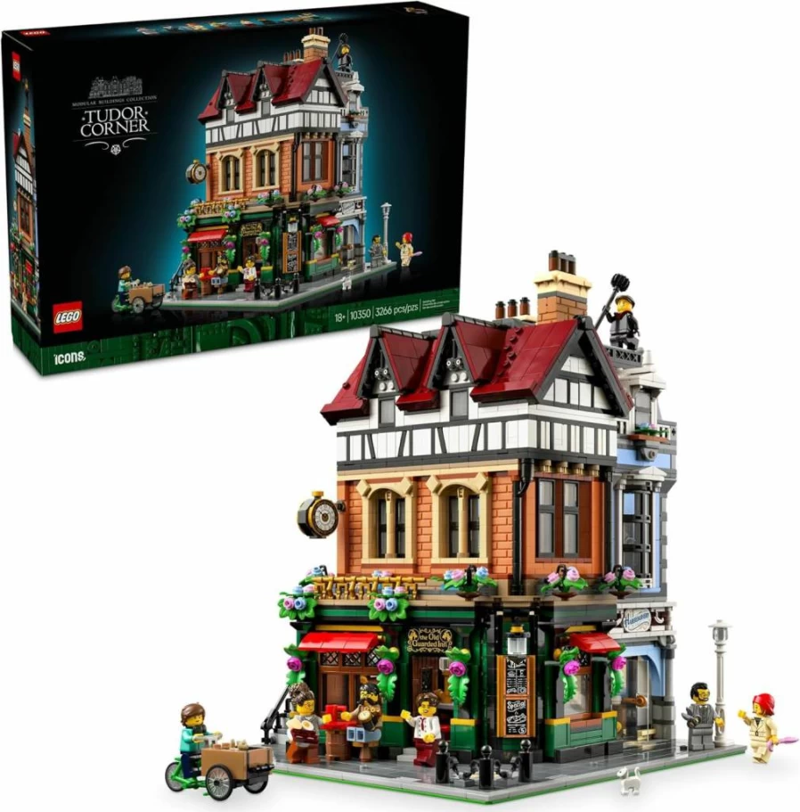 LEGO Icons 10350 Tudor Corner Building Set for Adults – DIY Miniature House Model Kit, Collectible Mini Home Construction Toy, Creative Gift for Men & Women 18+