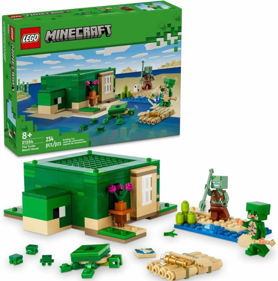 LEGO Minecraft 21254 Turtle Beach House Building Set with Turtle Figures, Game Characters, and Accessories, Creative Gift for 8 Year Old Kids, Boys and Girls